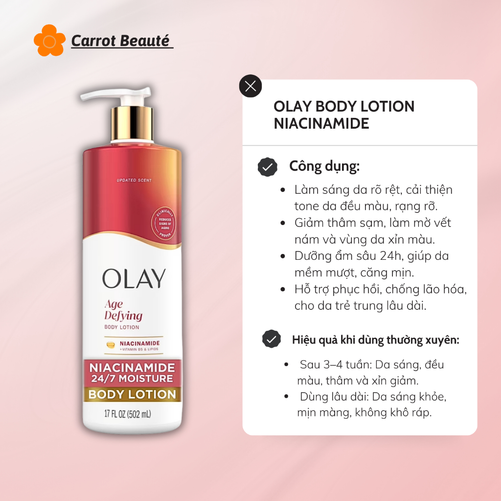 Sữa Dưỡng Thể Olay Niacinamide Đỏ 502ml – Dưỡng Ẩm, Làm Da Trông Rạng Rỡ, Mềm Mịn