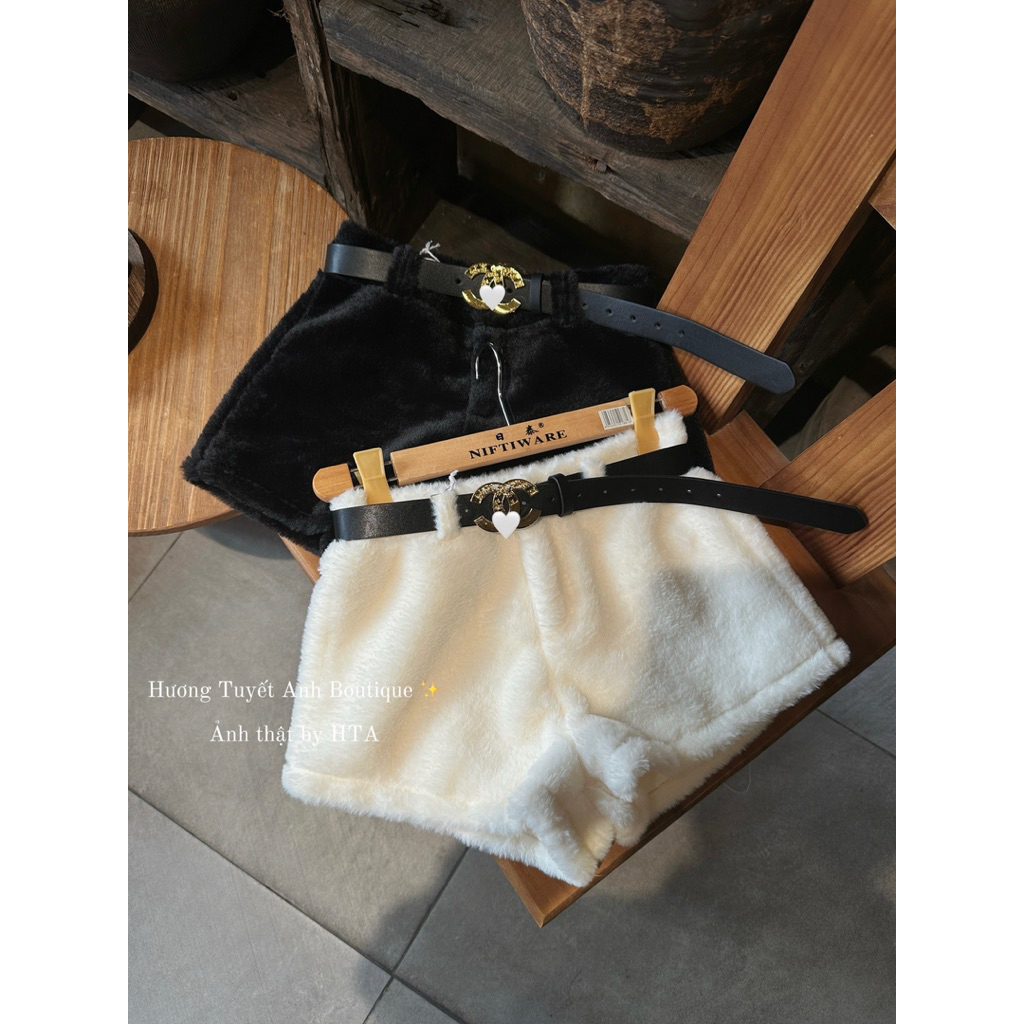 | Hta.boutique | Quần Sooc Lông Ngắn - Quần Short Lông Ngắn Kèm Đai Thắt Lưng