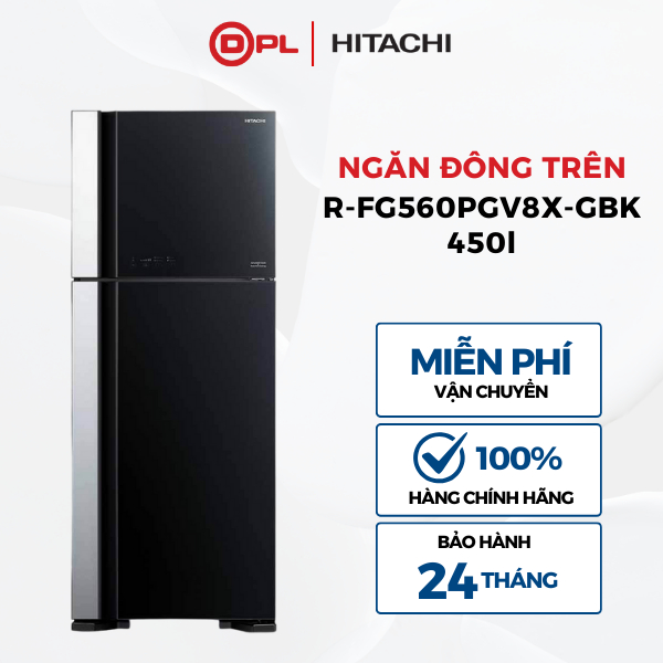 Tủ Lạnh 2 Cánh Ngăn Đông Trên HITACHI 450 Lít R-FG560PGV8X-GBK - Ngăn rau quả lớn, Làm đá tự động