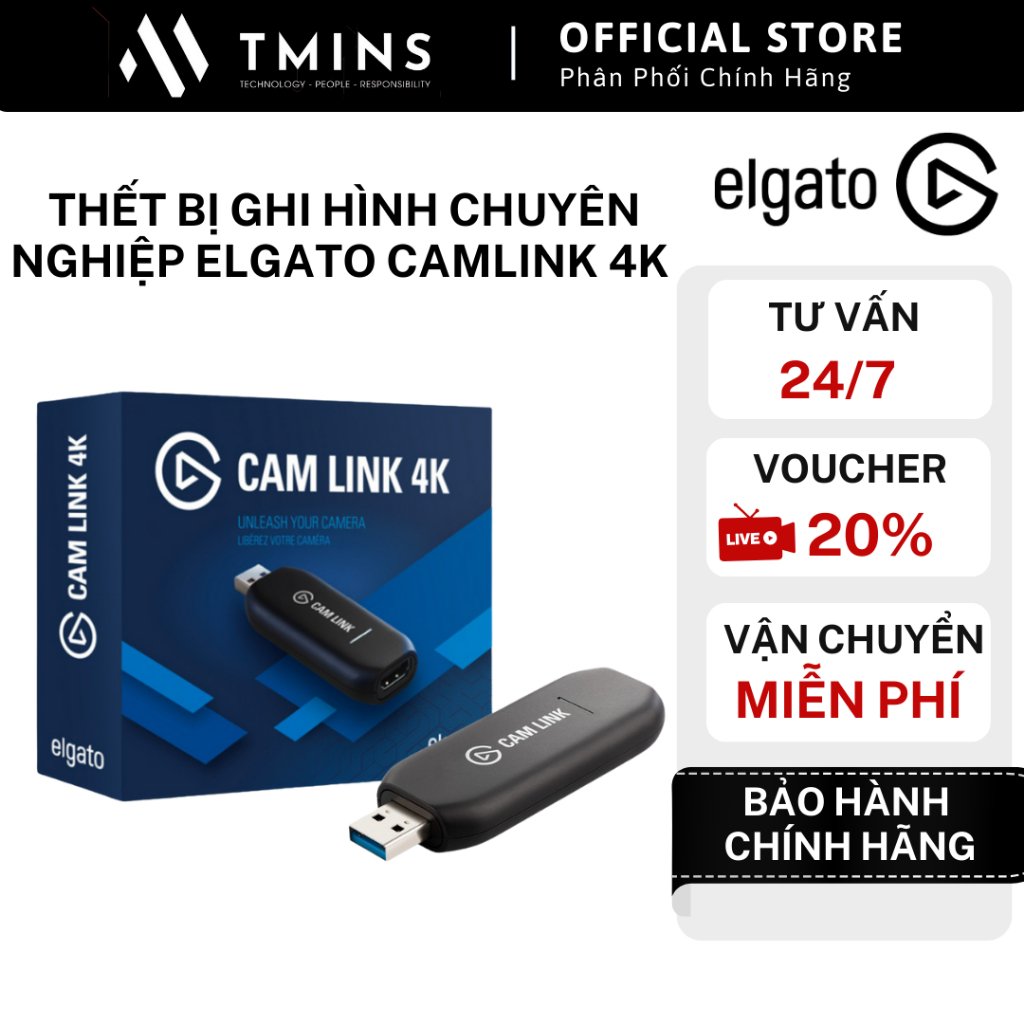 Thết bị ghi hình chuyên nghiệp Elgato CamLink 4K hỗ trợ độ phân giải 3840x2160p30