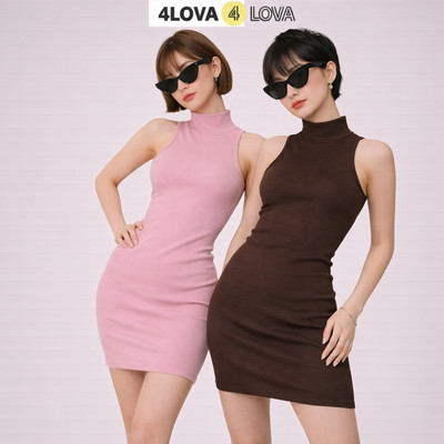 Váy Đầm Body Cổ Lọ, Sát Nách Tôn Dáng 4LOVA Thun Tăm Dáng Ngắn
