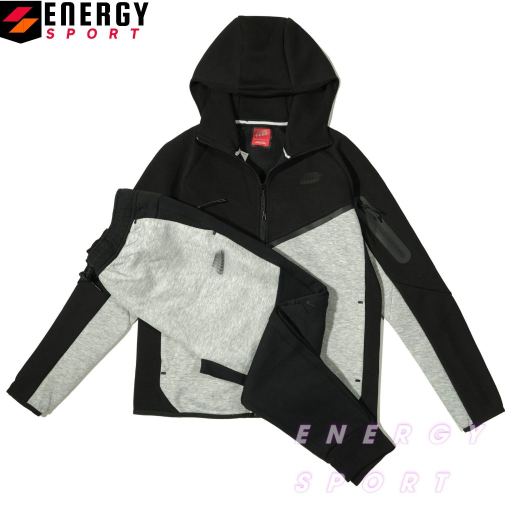 Bộ Quần Áo Thể Thao Cao Cấp Hoodie Ntech Fleece Đen Xám