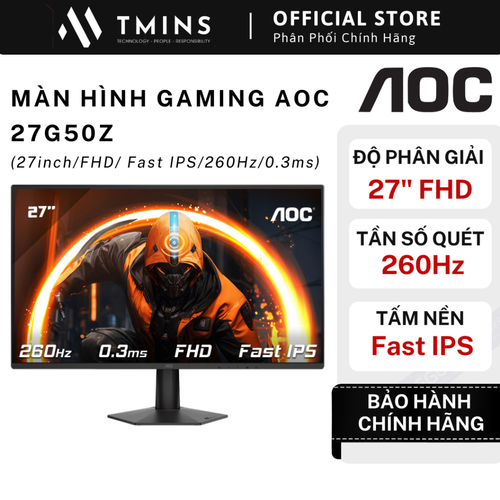 Màn hình Gaming AOC 27G50Z (27'', FHD, 260hz, 0.3ms) - Hàng chính hãng.