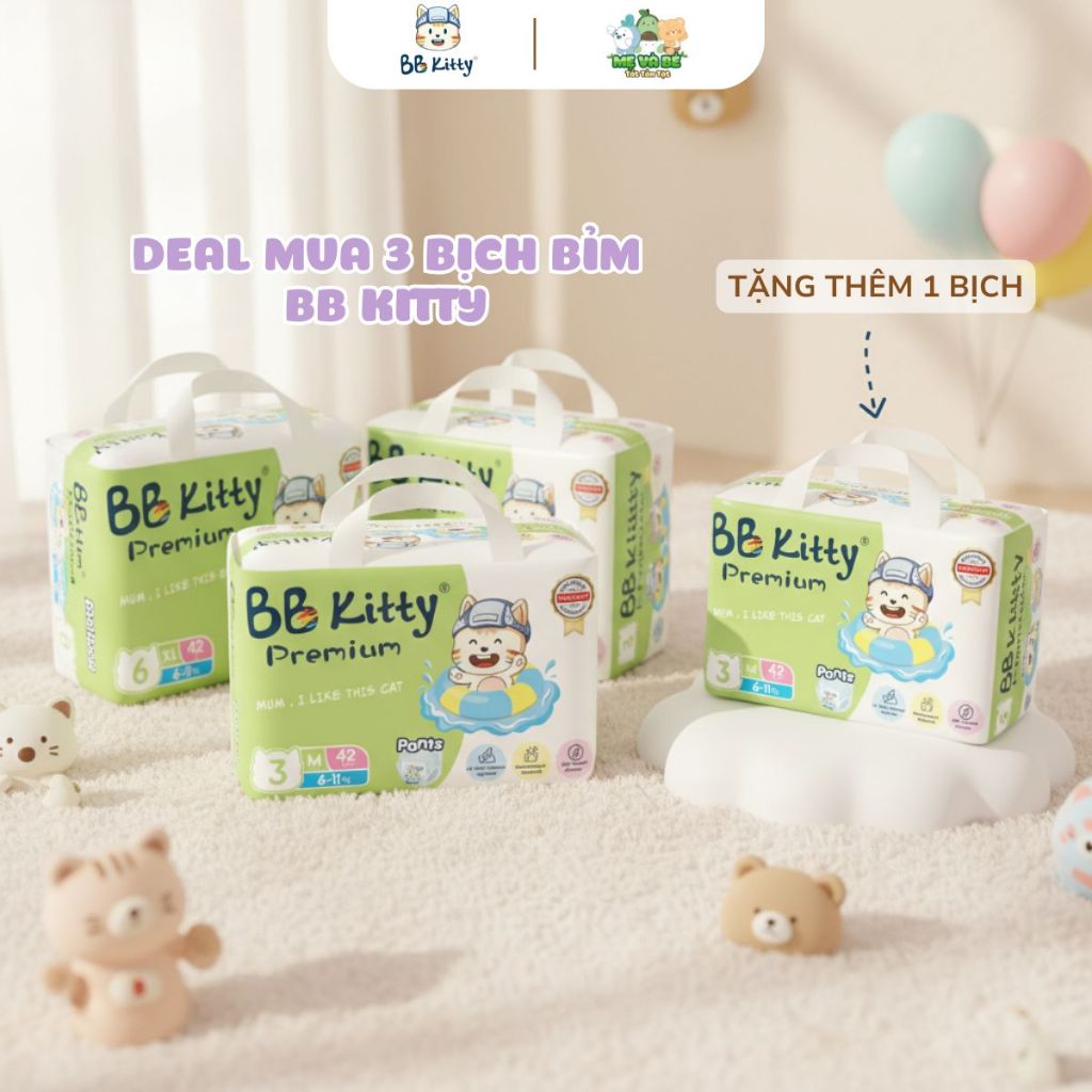 [MUA 3 TẶNG 1 BB KITTY] COMBO 03 Bịch Bỉm BB Kitty Premium Đủ size từ NB-3XL