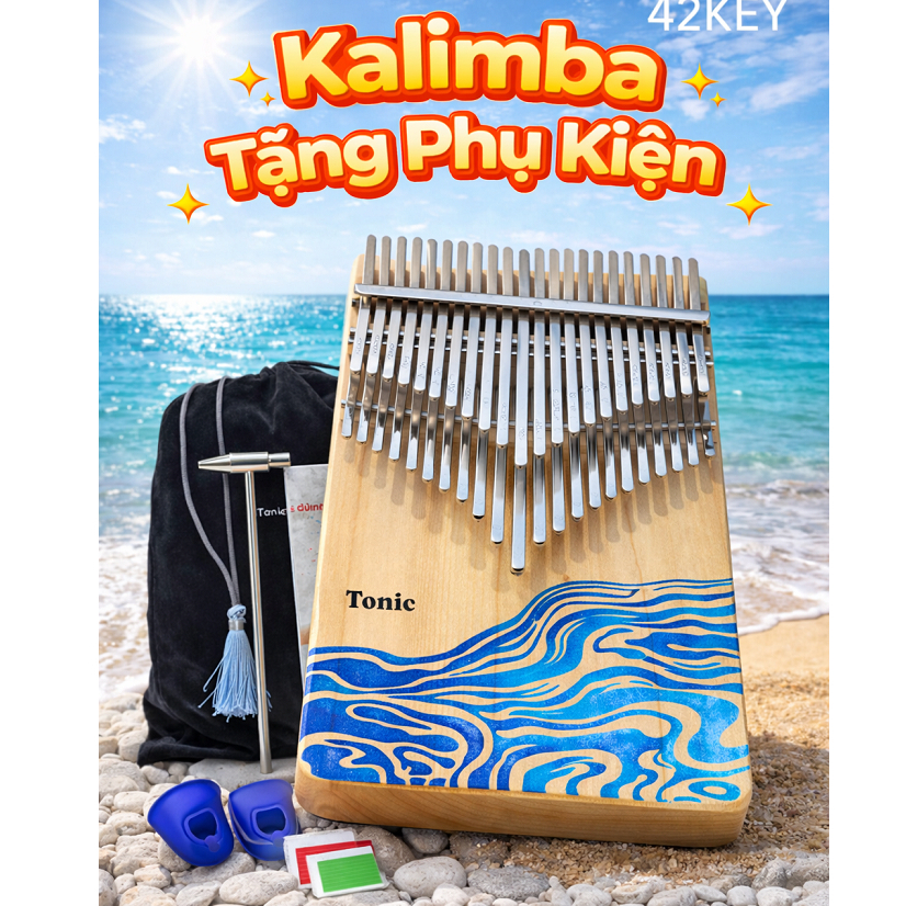 Đàn kalimba 42 Phím GUITAR PHÚC CHÂU L42-A Gỗ Maple Nguyên Khối Họa Tiết Moai thú vị thích hợp quà t