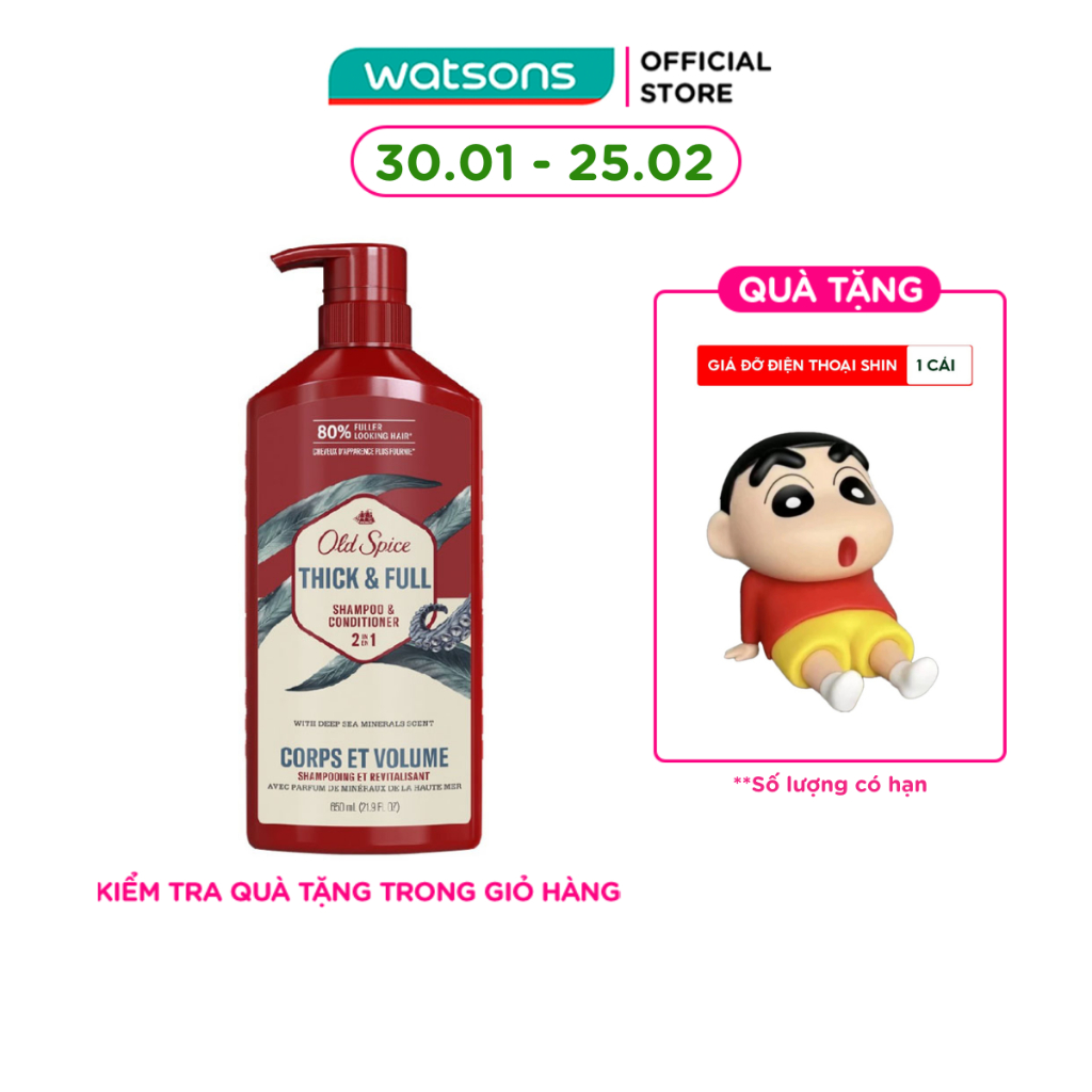 Dầu Gội & Xả Cho Nam Old Spice Thick & Full 2n1 Shampoo & Conditioner 650ml