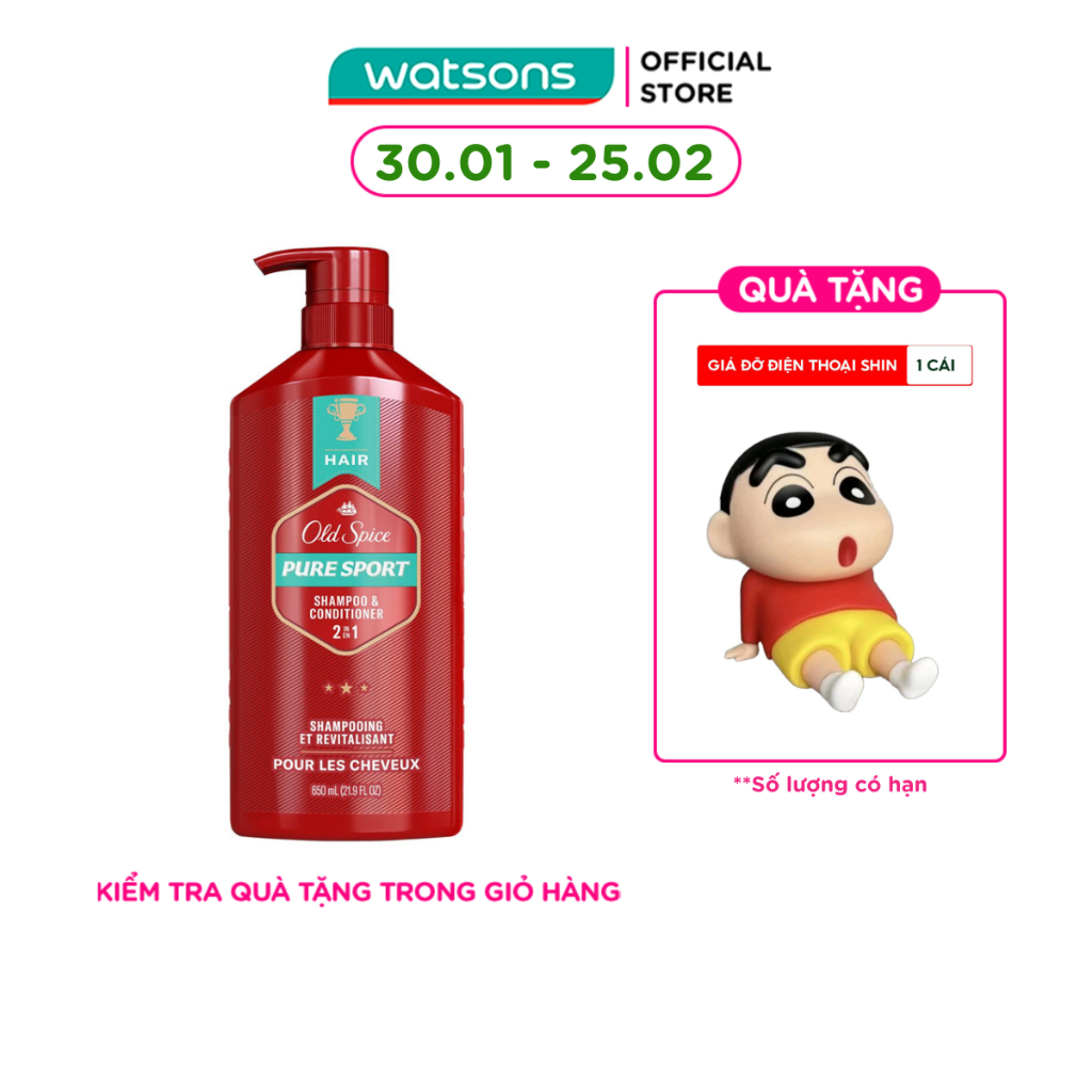 Dầu Gội & Xả Cho Nam Old Spice Pure Sport 2in1 Shampoo & Conditioner 650ml