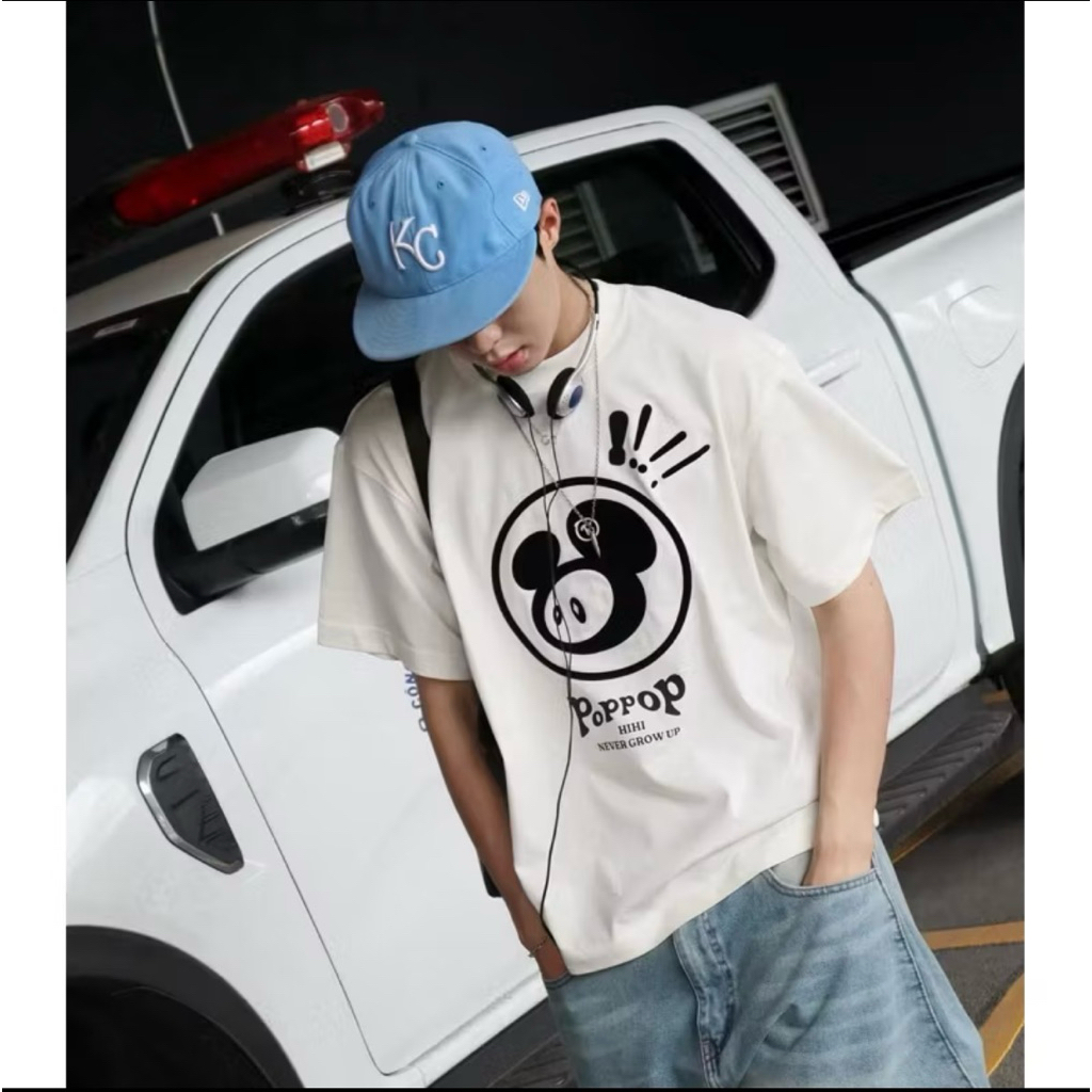 [PASS] ÁO THUN POPPOP IN DECAL HAI MÀU NHUNG ĐEN KHÔNG CHÍNH HÃNG