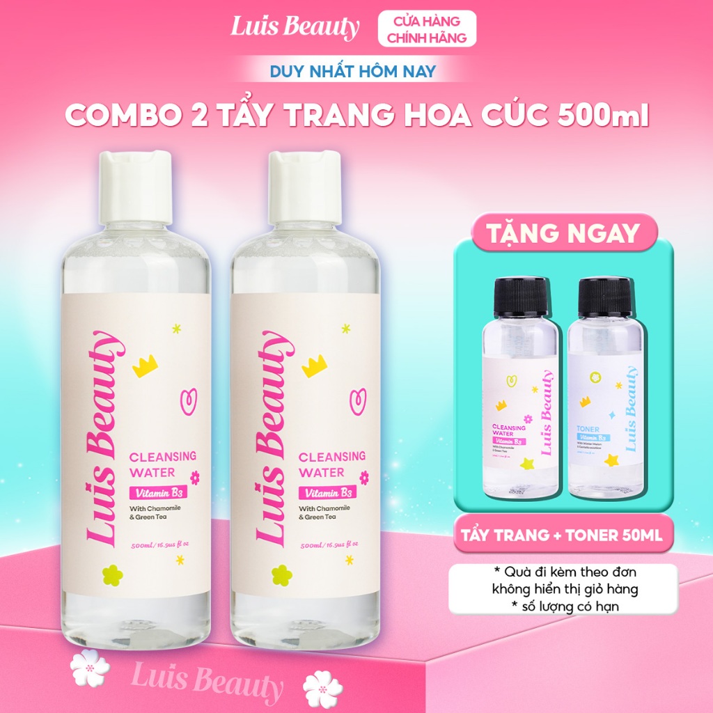 [MUA 1 TẶNG 2] Nước Tẩy Trang Hoa Cúc Luis Beauty 500ml Dịu Nhẹ Dành Cho Da Nhạy Cảm, Da Dầu Mụn