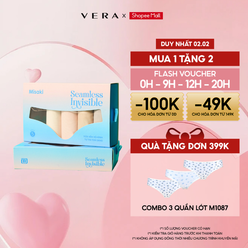 Combo 5 Quần lót nữ  Misaki su lạnh mềm lưng vừa không viền cao cấp thoải mái thoáng khí - M1018