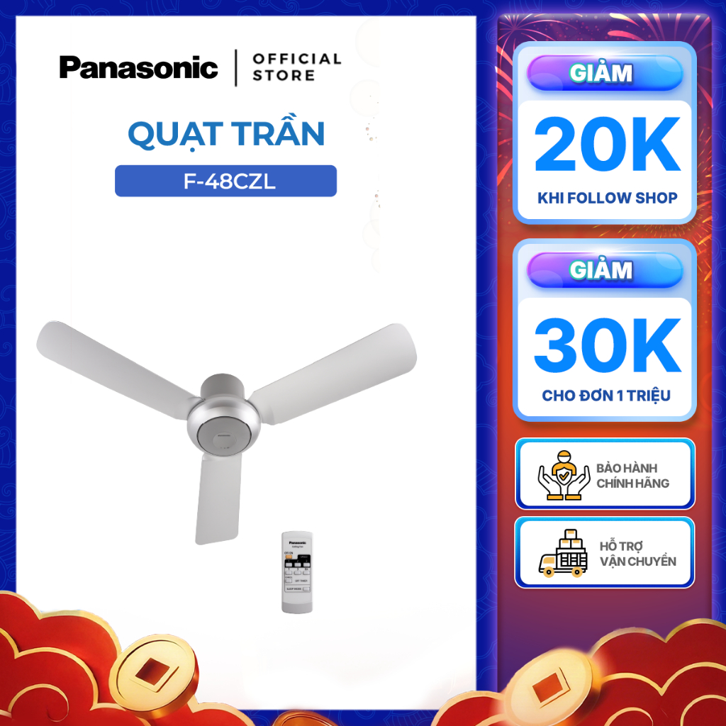 Quạt trần Panasonic model F-48CZL (màu trắng - 3 chế độ gió - công suất 55W) - KHÔNG GỒM PHÍ LẮP ĐẶT