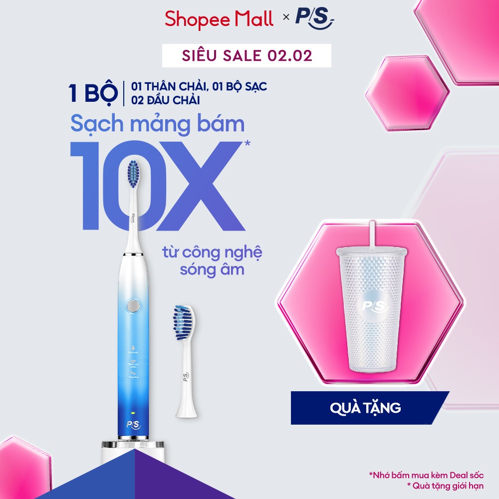 Bàn Chải Điện P/S S100 PRO - Công Nghệ Sóng Âm, Chải Sạch Mảng Bám Tới 10X