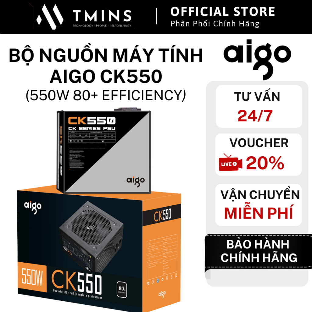 BỘ NGUỒN MÁY TÍNH AIGO MODEL CK550 550W 80+ EFFICIENCY