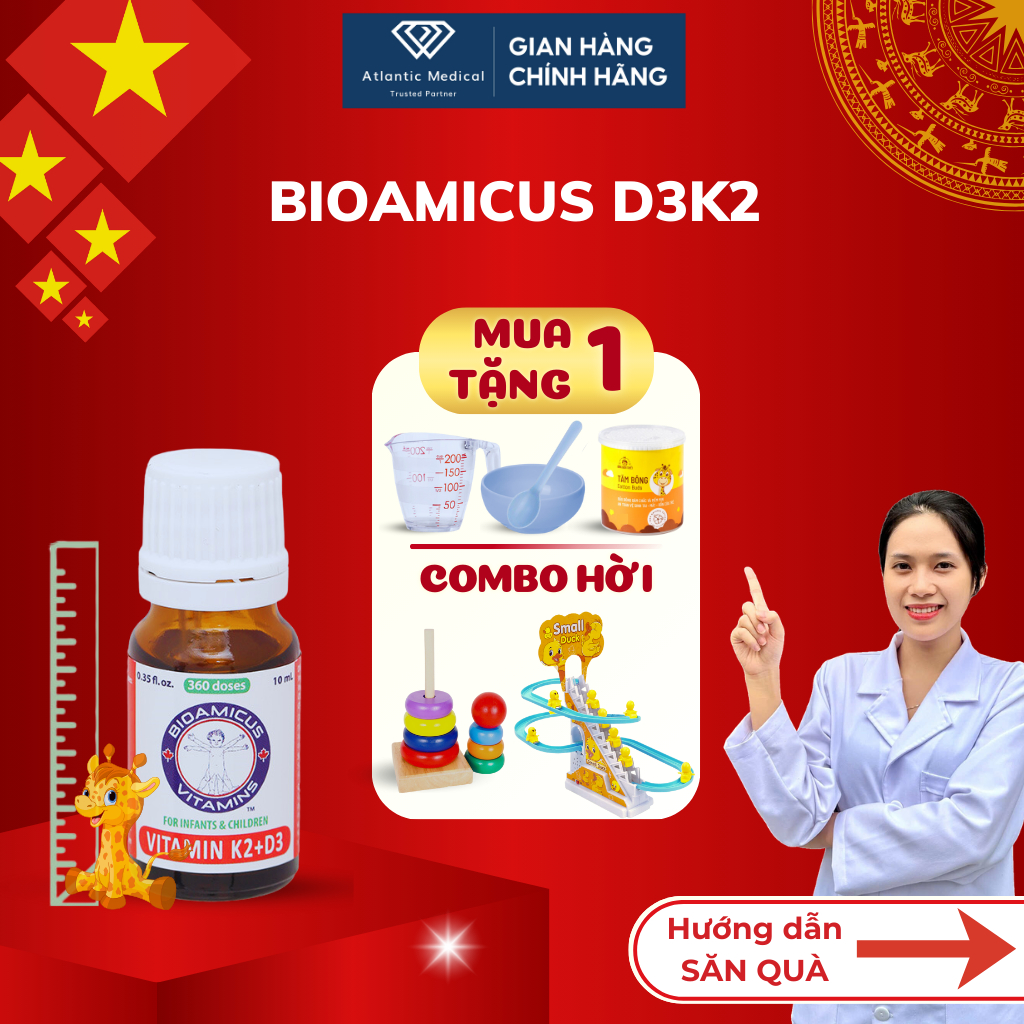 [Quà Xinh] BioAmicus Vitamin D3K2 MK7 Giúp Bé Cao Lớn Khỏe Mạnh Lọ 10ml