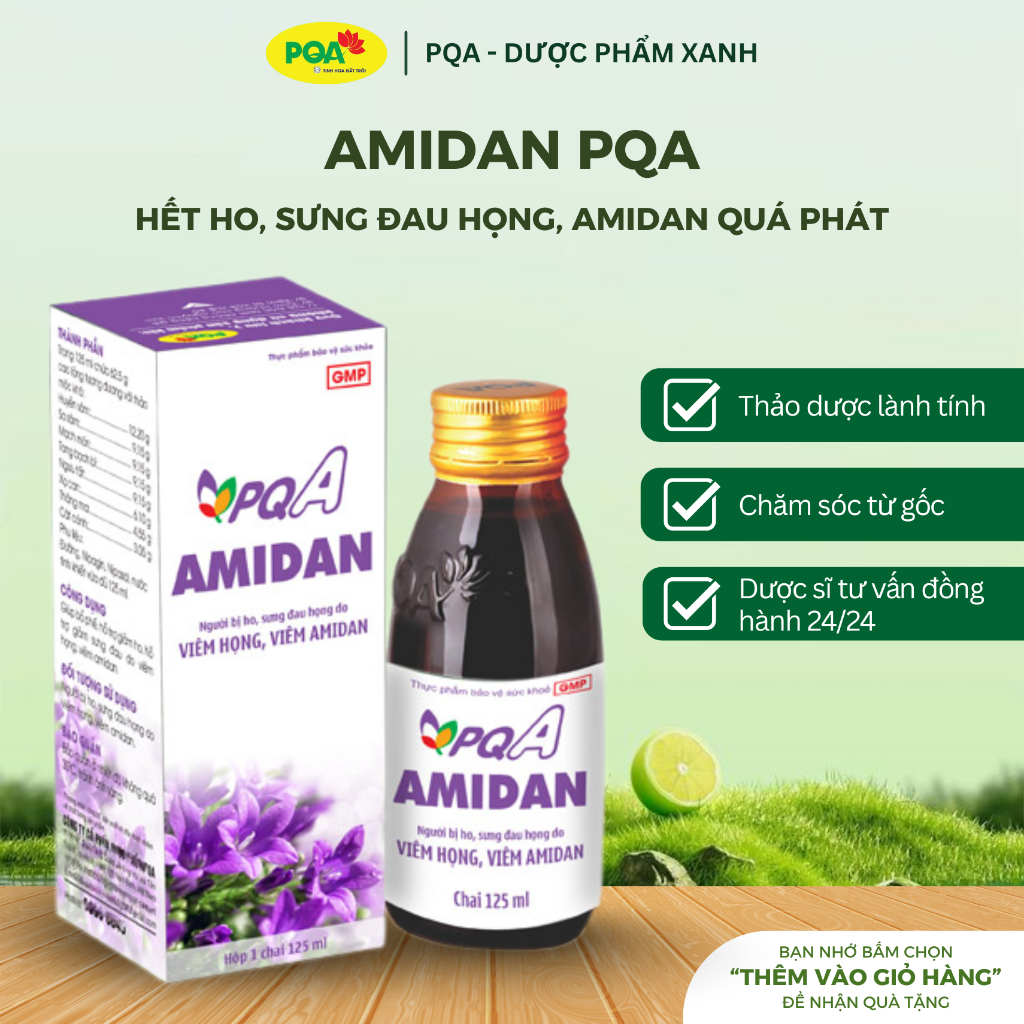 PQA Amidan Thảo Dược Hỗ Trợ Chăm Sóc Vùng Họng Giúp Cơ Thể Dễ Chịu Sử Dụng Hằng Ngày