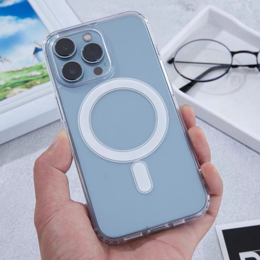 Ốp điện thoại chống sốc Hỗ trợ sạc không dây cho iPhone 15/14/13 Pro max Ốp iPhone trong suốt Magnetic Case
