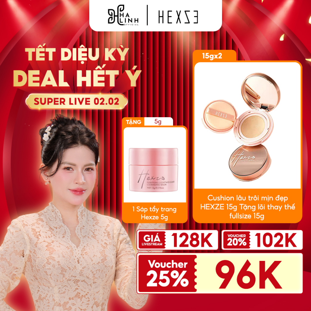 [Võ HÀ LINH X HEXZE] Cushion lâu trôi mịn đẹp HEXZE 15g  HEXZE 15g TẶNG KÈM SÁP TẨY TRANG HEXZE 5G