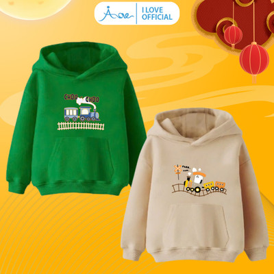 [MỚI] Áo hoodie cho bé AORE, Áo khoác nỉ dài tay phối túi có mũ in hình Ô tô, Tàu Hỏa tutu cho bé trai bé gái từ 10-35kg