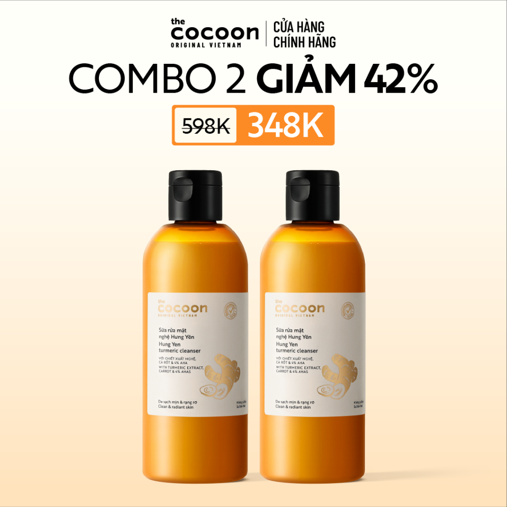 [MUA 2 GIẢM 42%] Combo 2 Sữa Rửa Mặt Nghệ Hưng Yên Giúp Sạch Mịn & Rạng Rỡ Cocoon 310ml