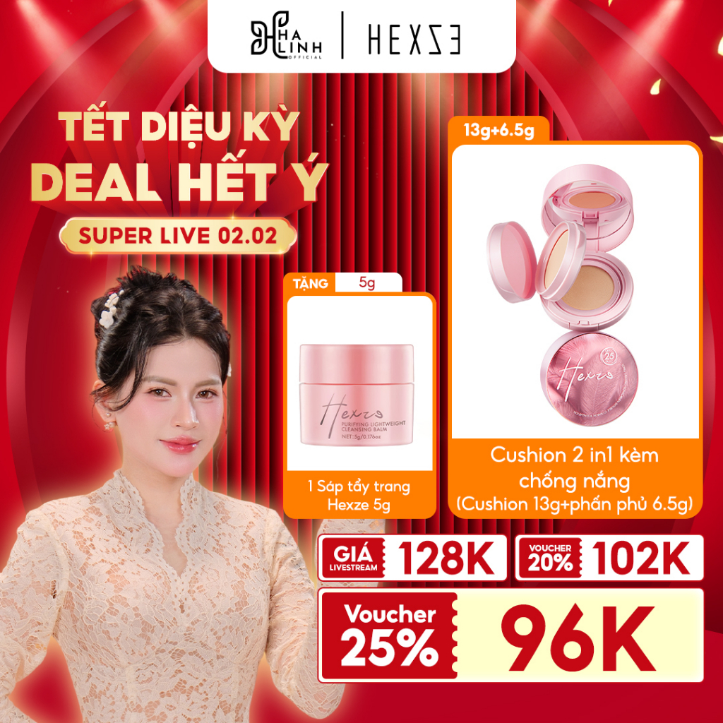 [Võ HÀ LINH X HEXZE] Cushion 2 in1 kèm chống nắng (Cushion 13g+phấn phủ 6.5g) TẶNG KÈM SÁP TẨY TRANG