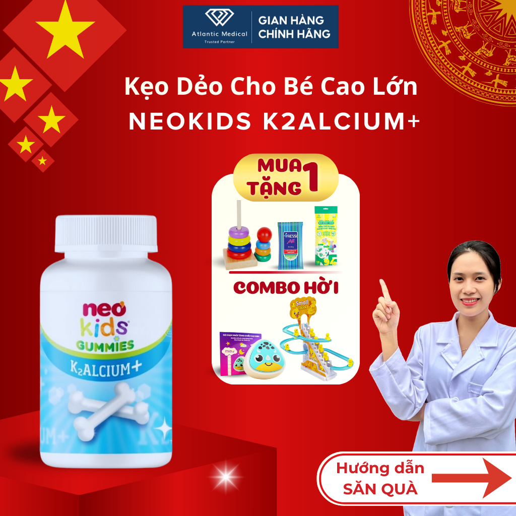 [Quà xinh] Kẹo Dẻo Canxi Vị Sữa Chua NEO KIDS GUMMIES K2ALCIUM Bổ Sung Canxi D3 K2 MK7 Cho Con Cao L