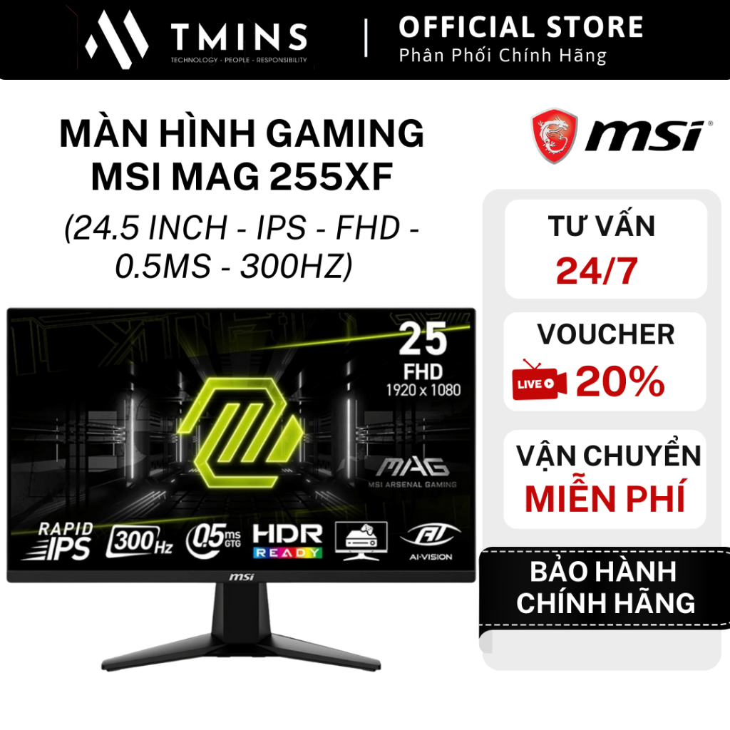 Màn Hình Gaming MSI MAG 255XF (24.5 inch - IPS - FHD - 0.5ms - 300Hz) - Hàng chính hãng.