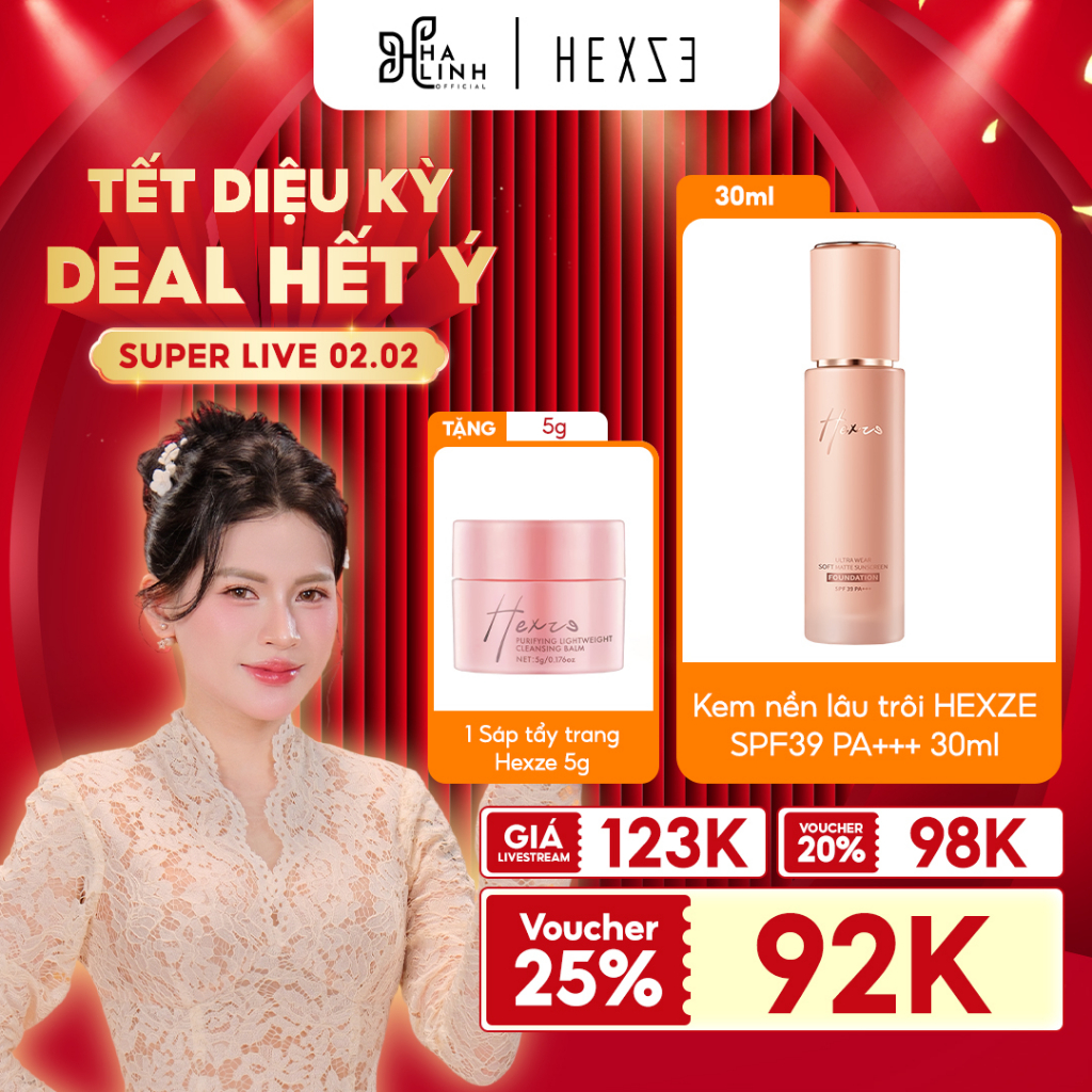 [Võ HÀ LINH X HEXZE] Kem nền lâu trôi HEXZE SPF39 PA+++ 30ml tặng kèm TẶNG KÈM SÁP TẨY TRANG HEXZE 5