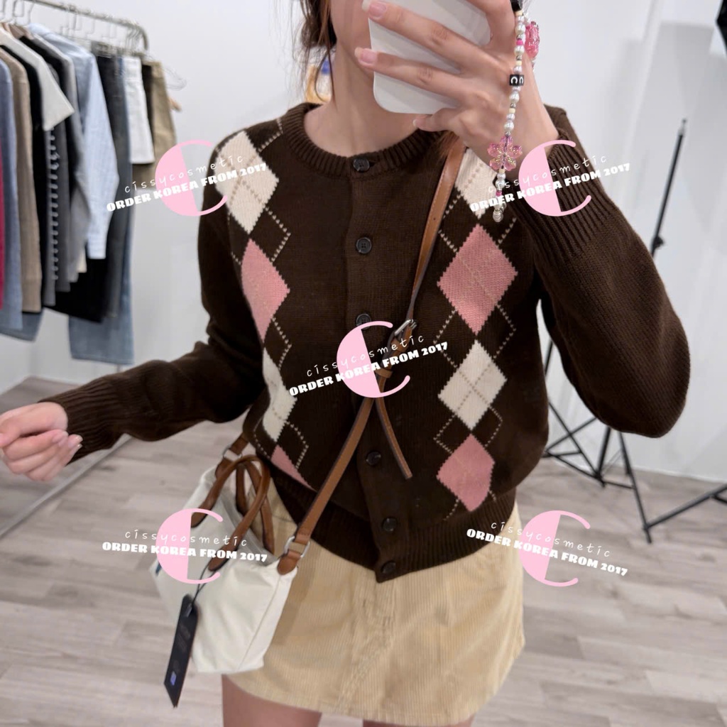 [auth 100%] Whoau Cardigan họa tiết Argyle [Cali]