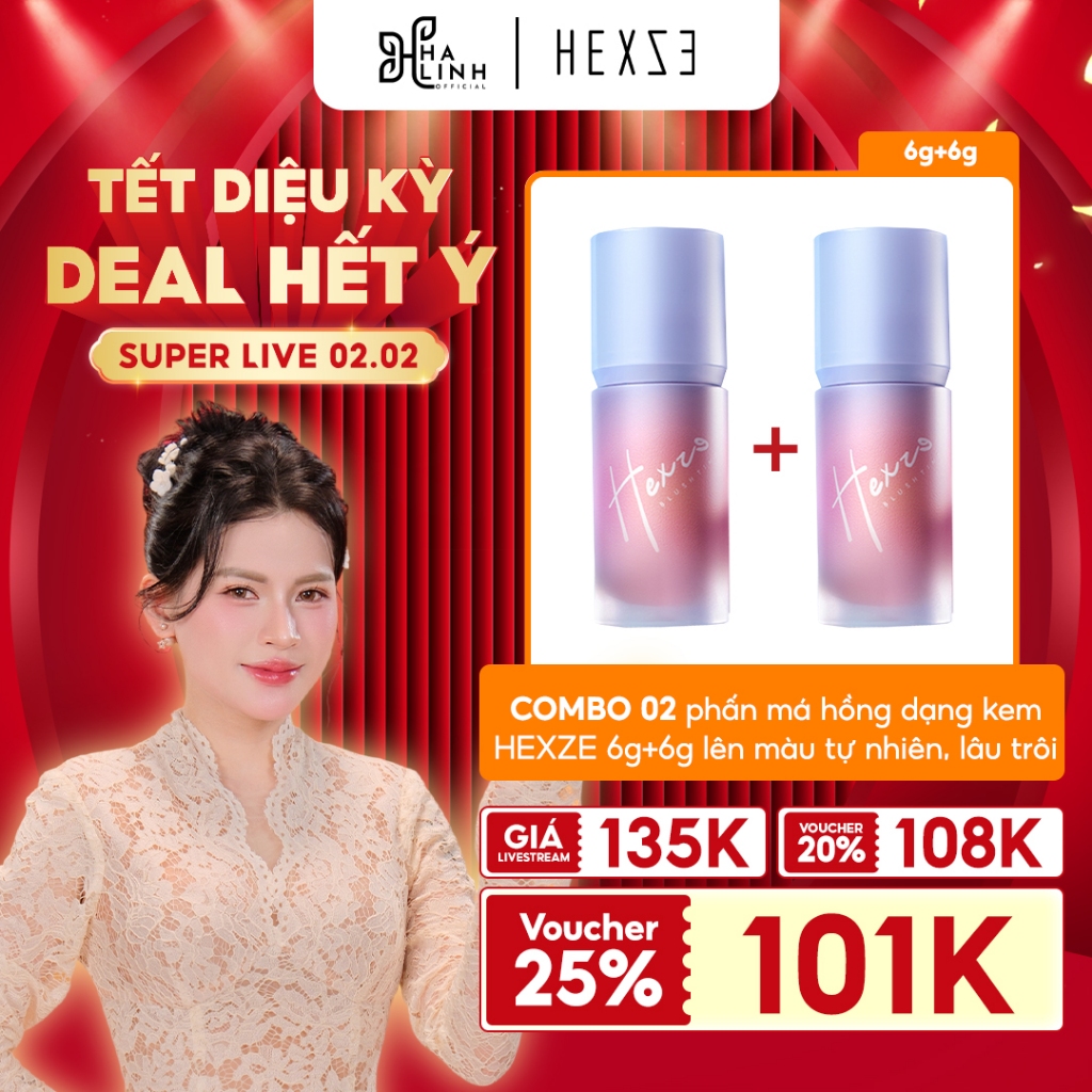 [Võ HÀ LINH X HEXZE]  COMBO 2 phấn má hồng dạng kem HEXZE 6g x 2, lên màu tự nhiên, lâu trôi, da căn