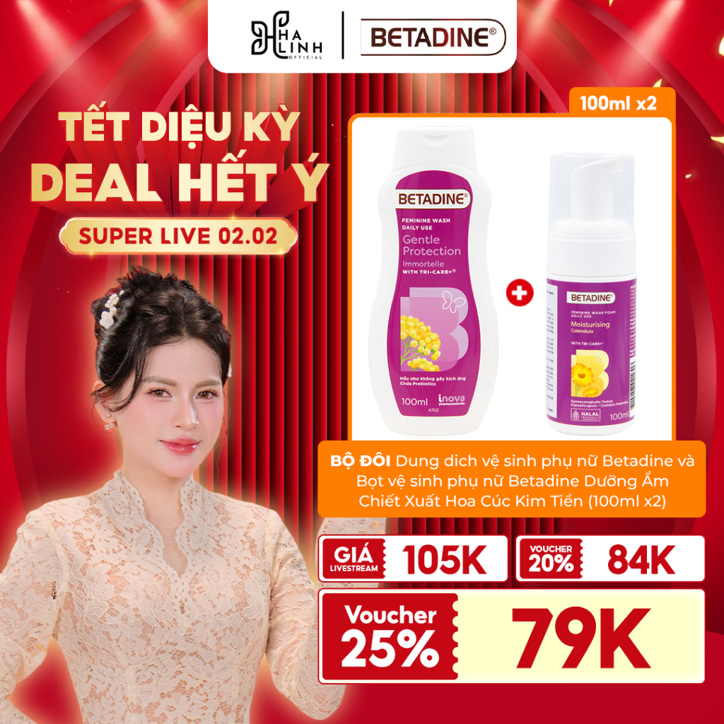 [VHL x BETADINE] Bộ đôi DDVS 100ml và Bọt vệ sinh phụ nữ Betadine 100ml