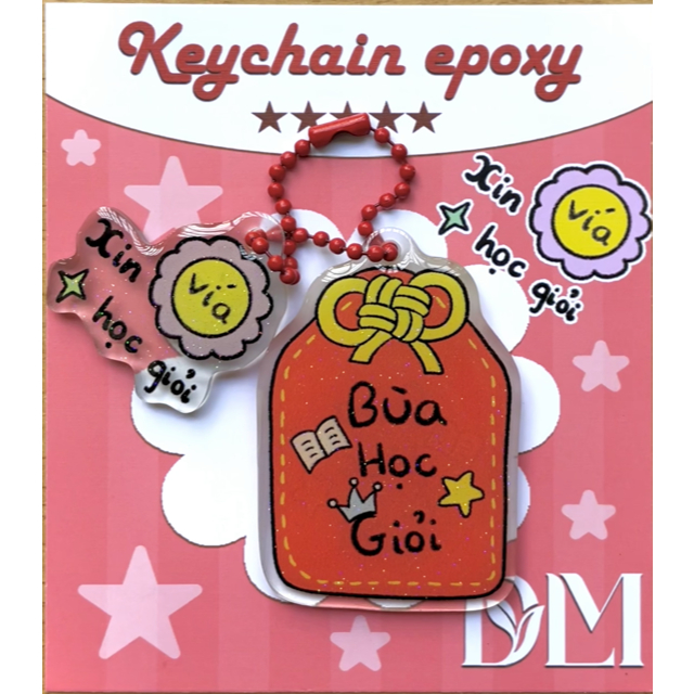 Móc Khóa Mica Epoxy Kim Tuyến May Mắn, Bình An, Học Giỏi Dễ Thương Kèm Thông Điệp Tích Cực