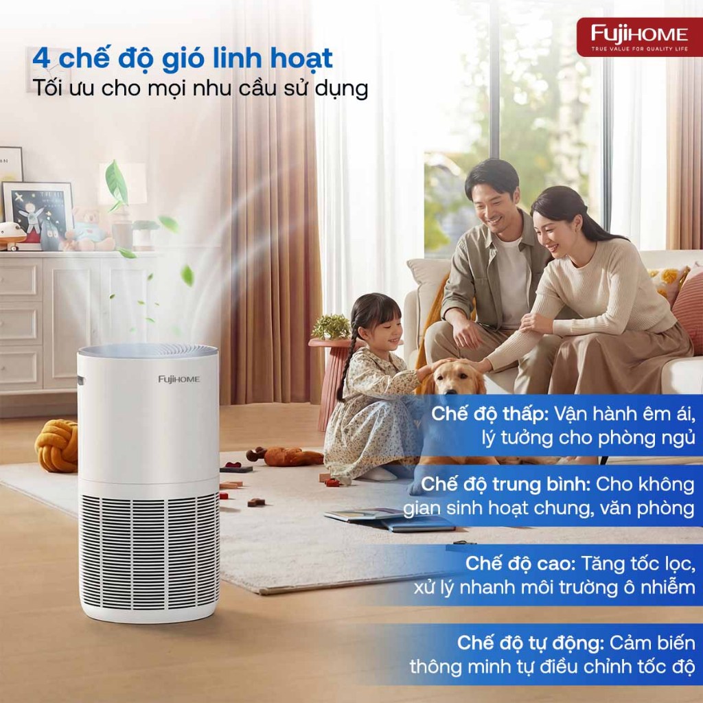 Máy lọc không khí FUJIHOME AP5Grand, màng HEPA lọc bụi mịn, khử mùi hiệu quả, Kết nối WIFI điều khiển APP thông minh