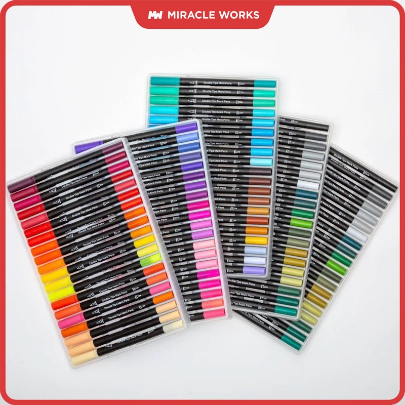 Miracle Works Bút brush Màu viết calligraphy 24/36/48/60/80/100/120 màu, dual tip brush pen 2 đầu bú