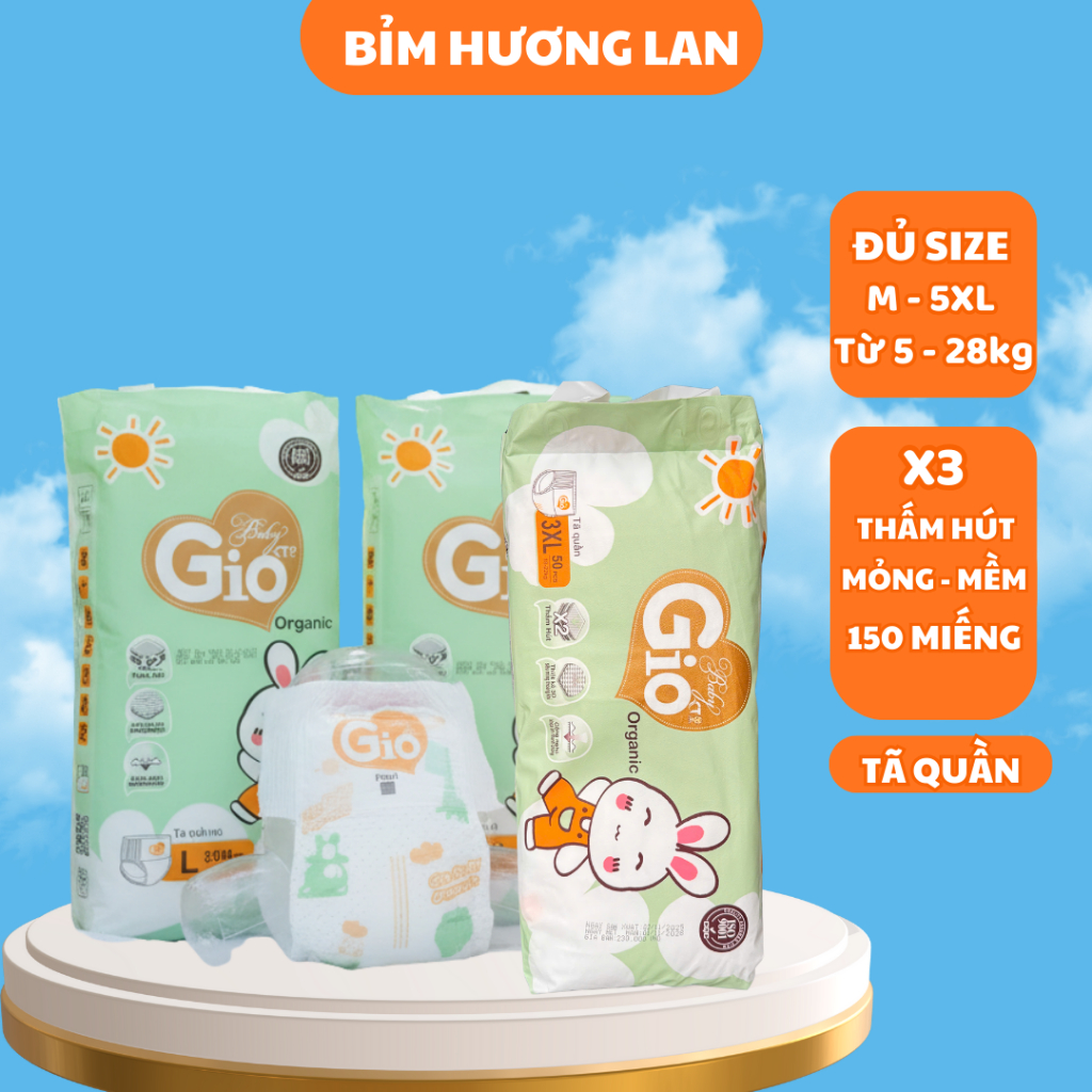 Bỉm Quần BabyGio 150 Cho Bé Miếng Siêu Thấm Hút, Chống Tràn Siêu Mỏng