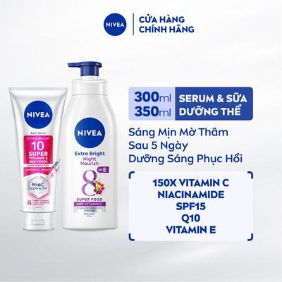 [Live] Bộ 02 Serum Dưỡng Thể NIVEA 10 Super Vitamins Skin Foods (300ml) & Sữa Dưỡng Thể Sáng Da Ban Đêm (350ml)