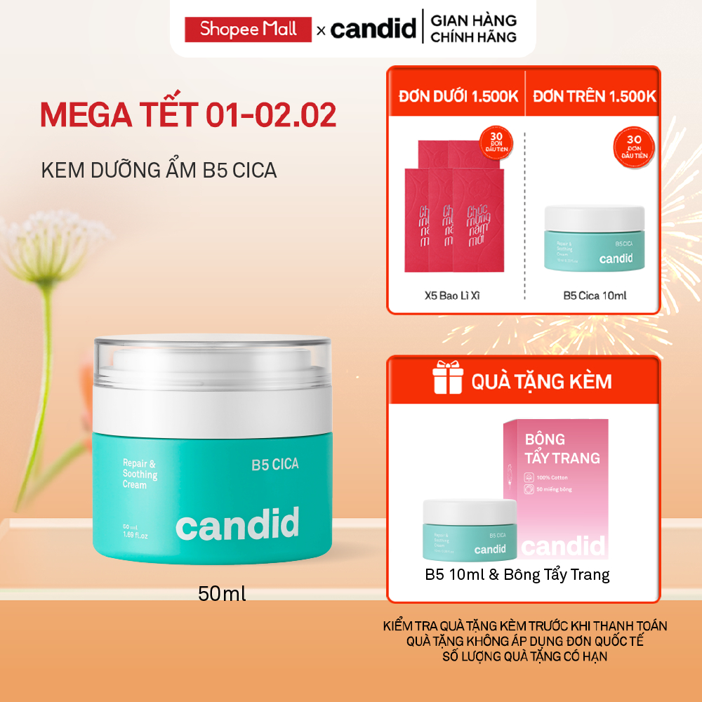 Kem dưỡng ẩm phục hồi Candid B5 Cica Repair and Soothing Cream 50ml