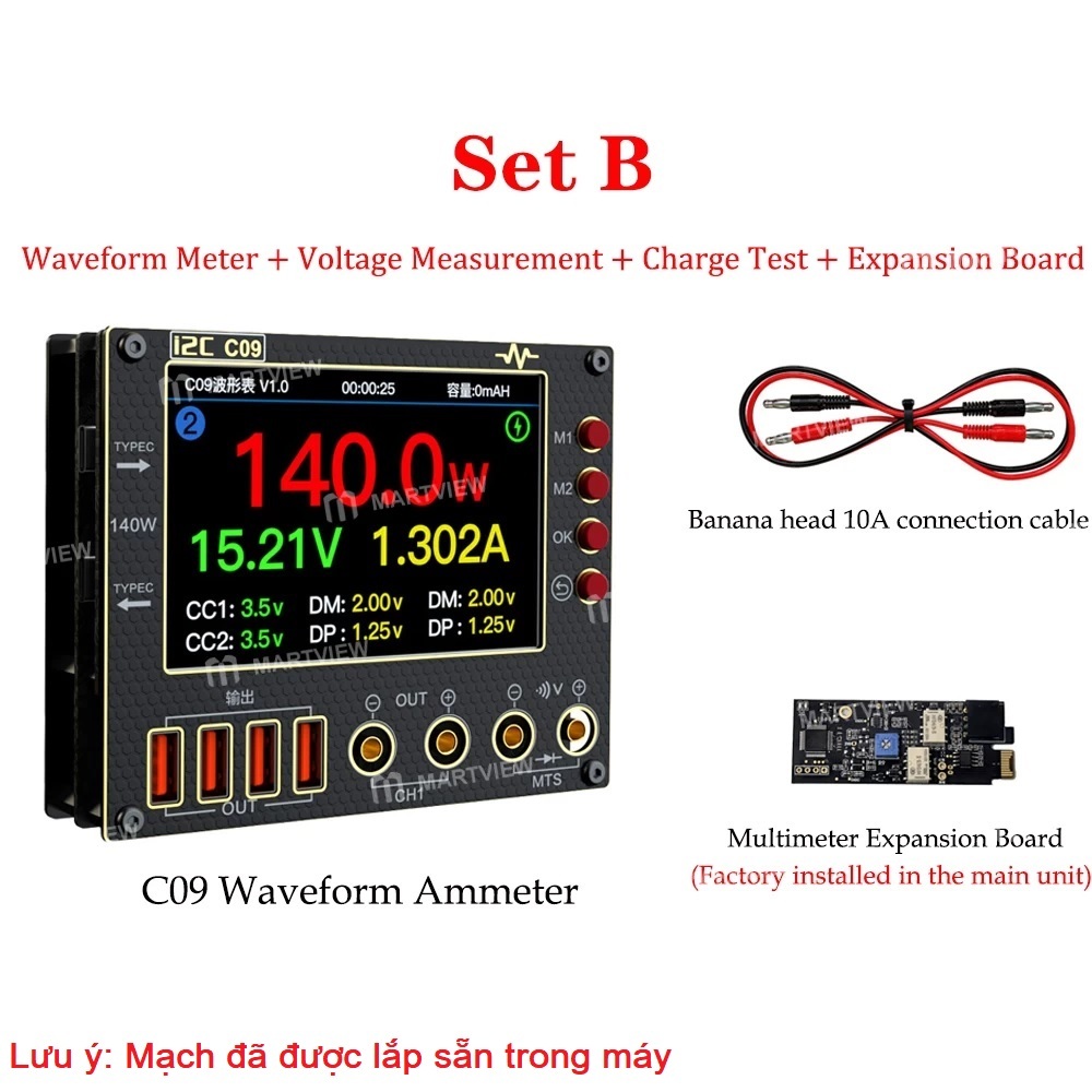 I2C C09 máy đo ampe kế sóng 0-40V, kiểm tra điện áp dòng điện kênh đôi đa chức năng, kết nối PC