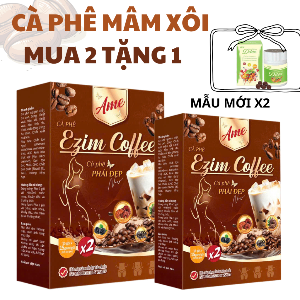 ( MUA 2 TẶNG 1 ) Cà Phê Ezim X2 Nấm Linh Chi , Đông Trùng Hạ Thảo , Mâm Xôi & Ezim Coffee Mâm Xôi