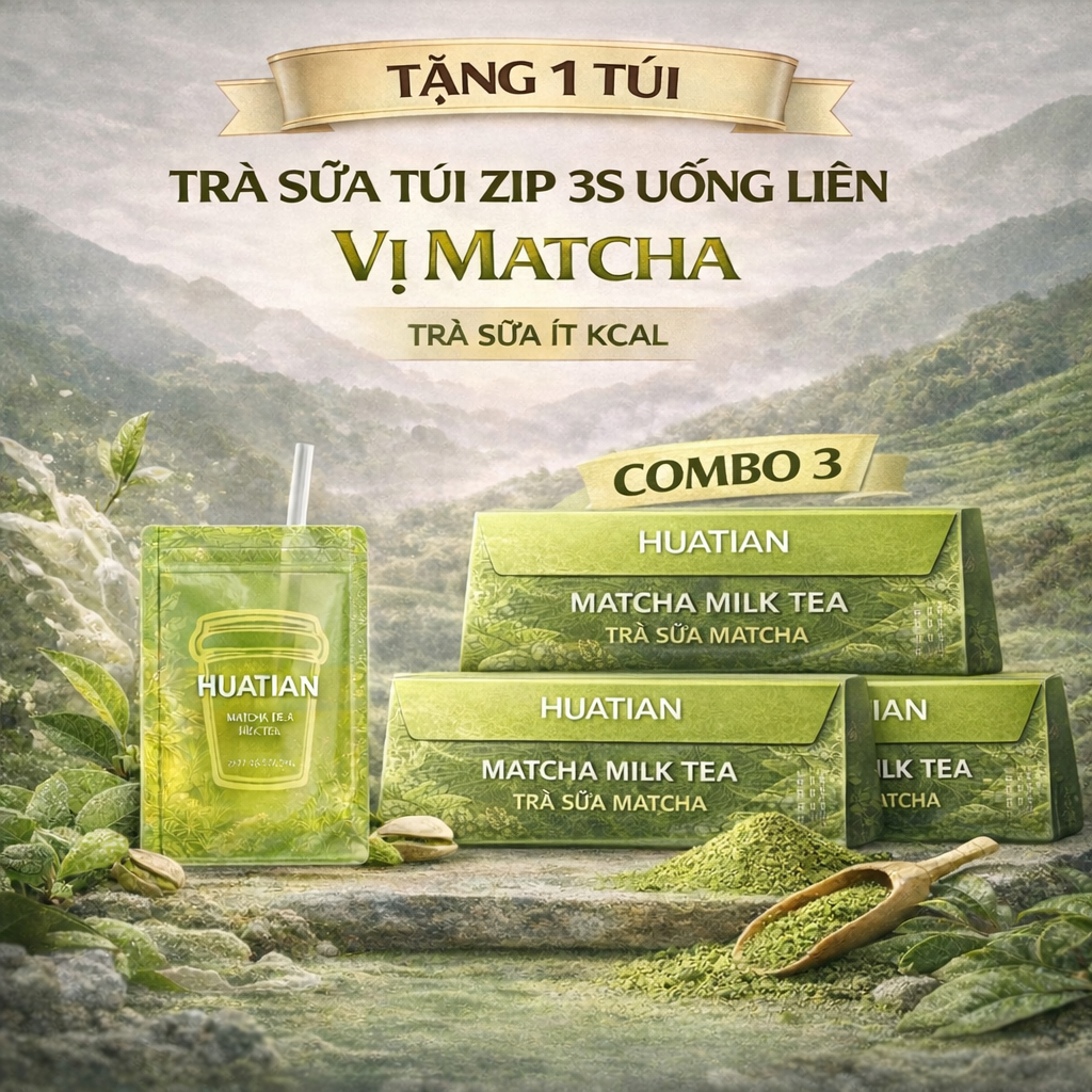 [ Tặng 1 Túi ] COMBO 3 Hộp Trà Sữa Túi Zip HUATIAN Vị Matcha, Trà Sữa Kcal Ít Kcal