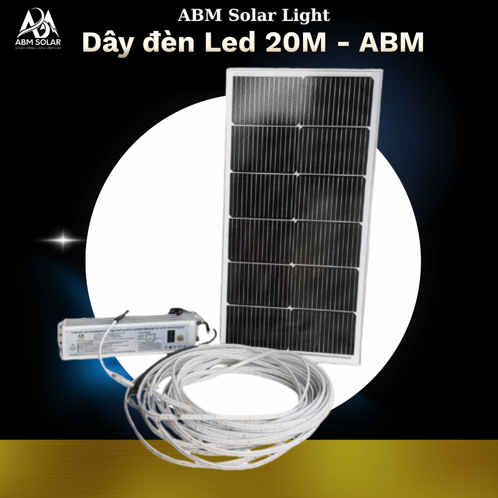 Đèn LED Dây Năng Lượng Mặt Trời 20 Mét, Ánh Sáng Vàng, Chống Nước Trang Trí ABM SOLAR