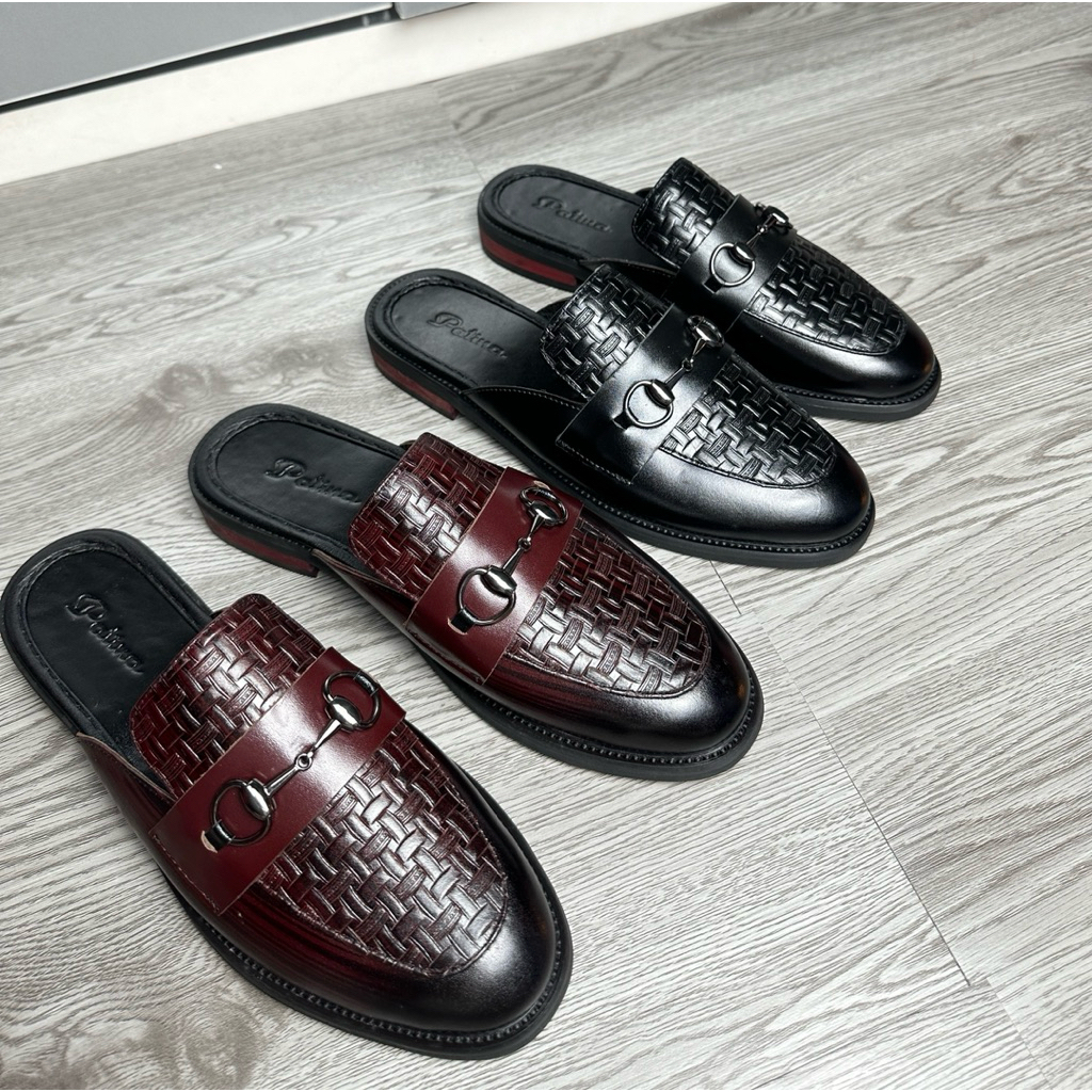 Giày sục nam da bò nhập khẩu, đế phíp gỗ, sục vân đan - khoá ngang
