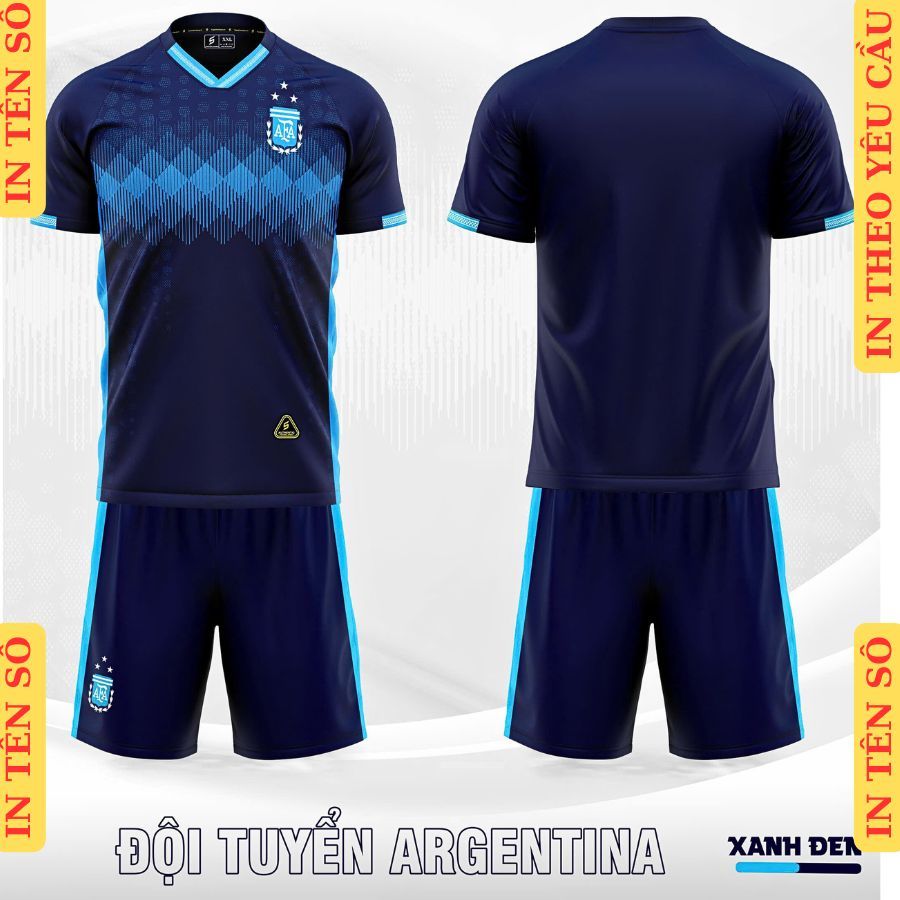 Tuyển Argentina thun mè, SV Sport, quần áo bóng đá in tên số theo yêu cầu, in nhiệt không bong tróc,