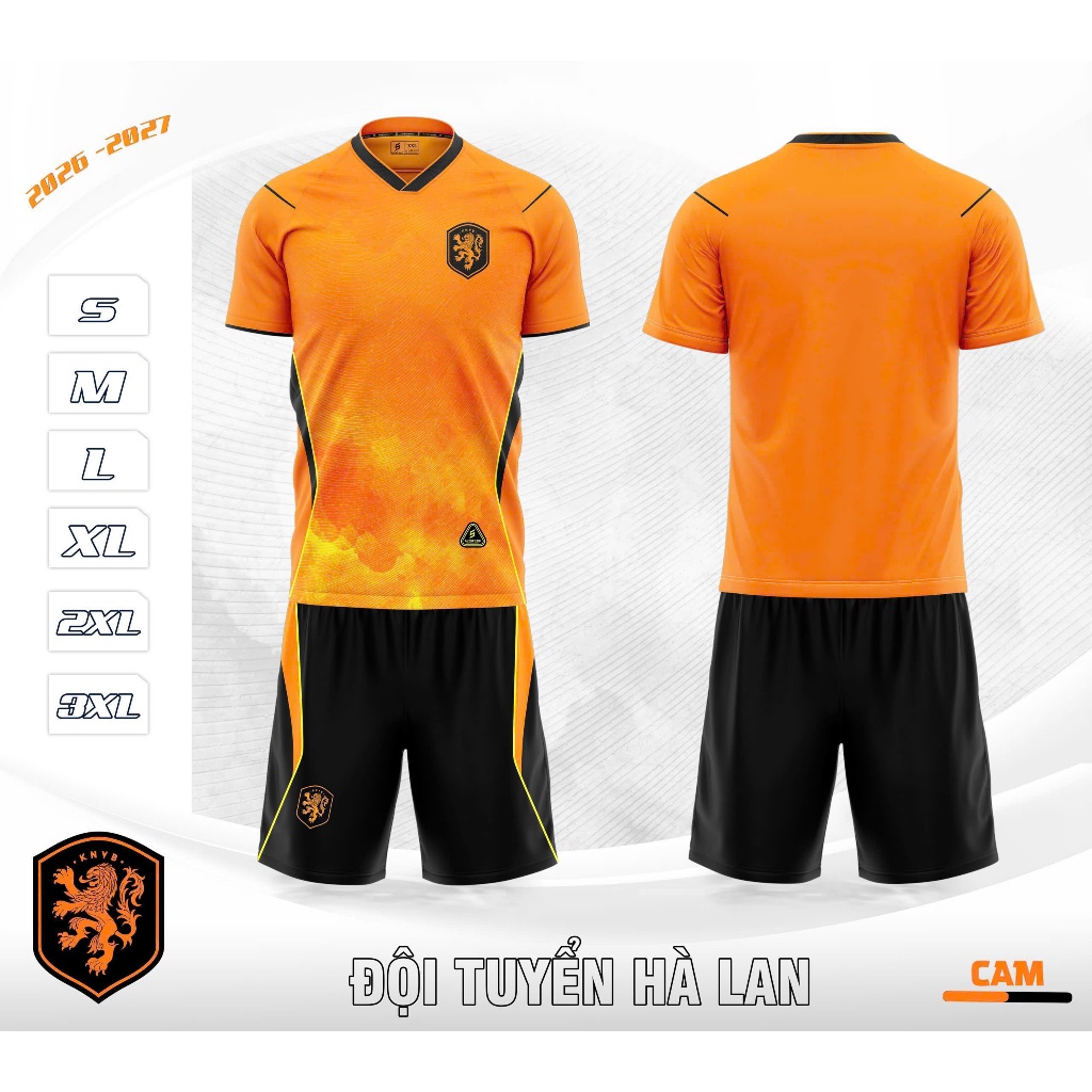Tuyển Hà Lan thun mè, SV Sport, quần áo bóng đá in tên số theo yêu cầu, in nhiệt không bong tróc, sắ
