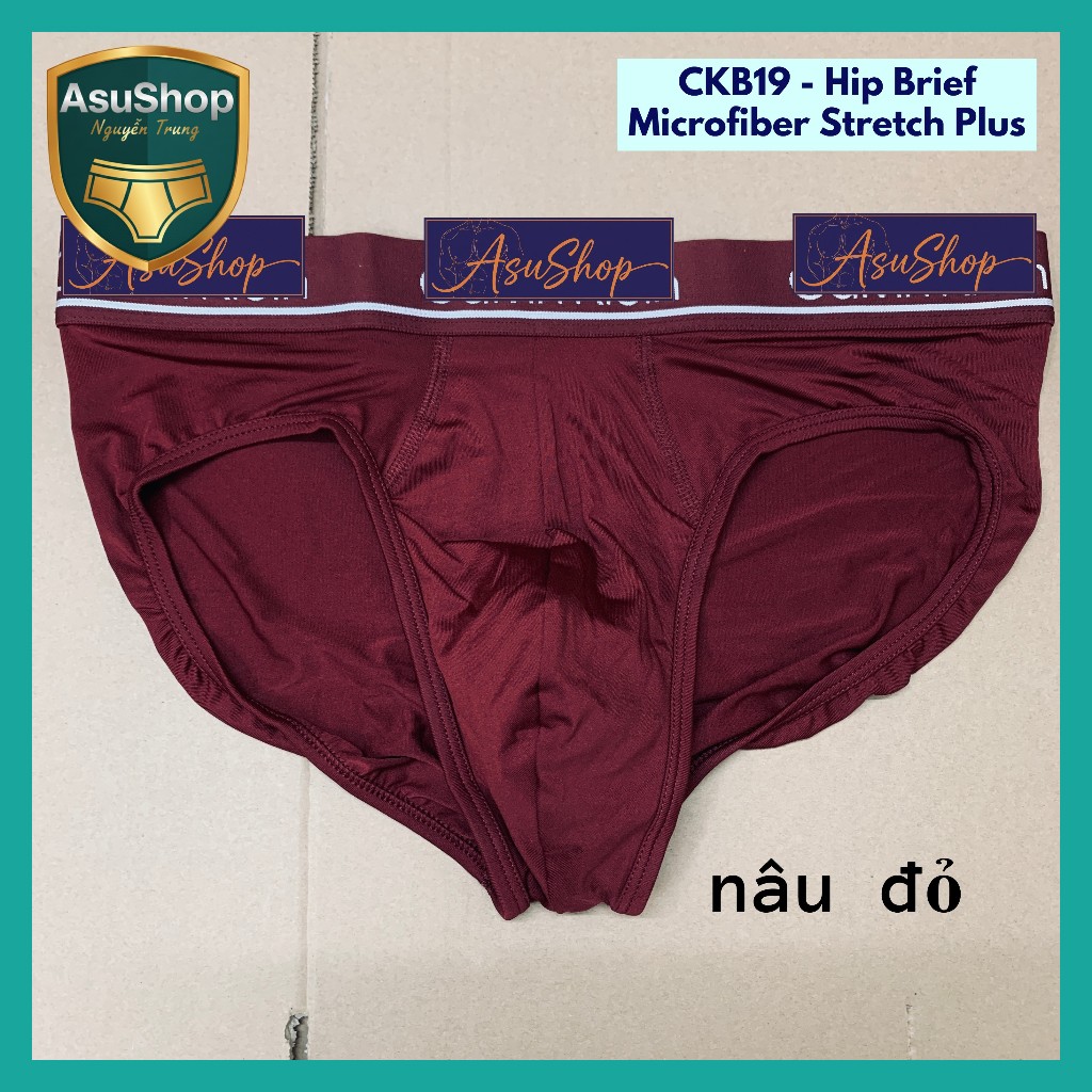 🇺🇸CKB19[3]> S,M Quần lót nam thun lạnh Hip Brief - Microfiber Stretch Plus / tam giác Nâu Đỏ