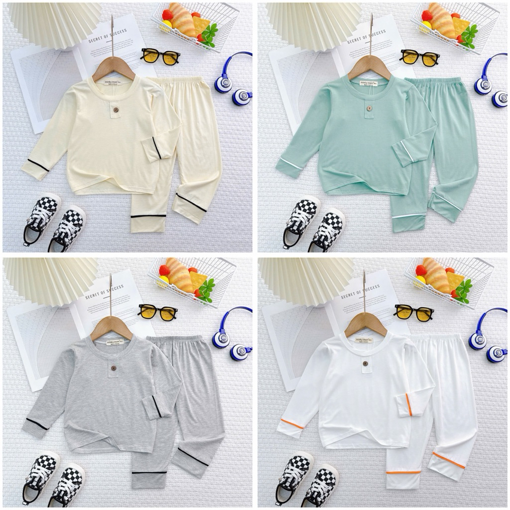 DT010(9-30kg) Bộ Dài Tay Phối Nút Chất Thun Lạnh Mềm Mịn Cho Bé Trai Bé Gái