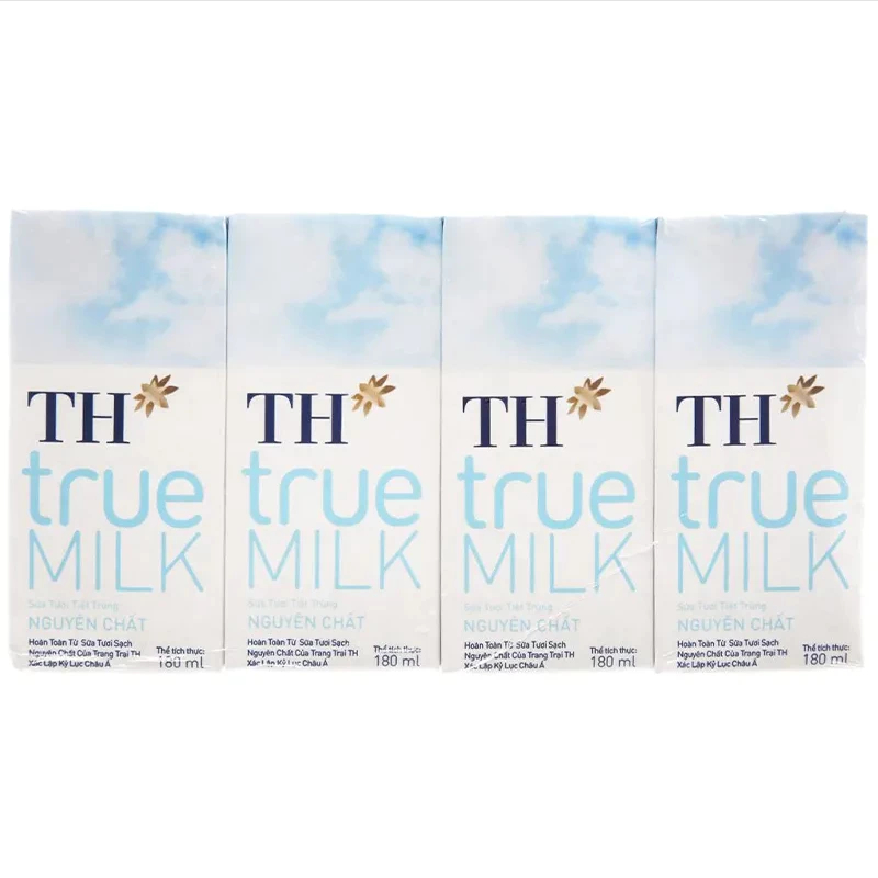 Lốc 4 hộp sữa tươi tiệt trùng nguyên chất (không đường) TH true milk 180ml