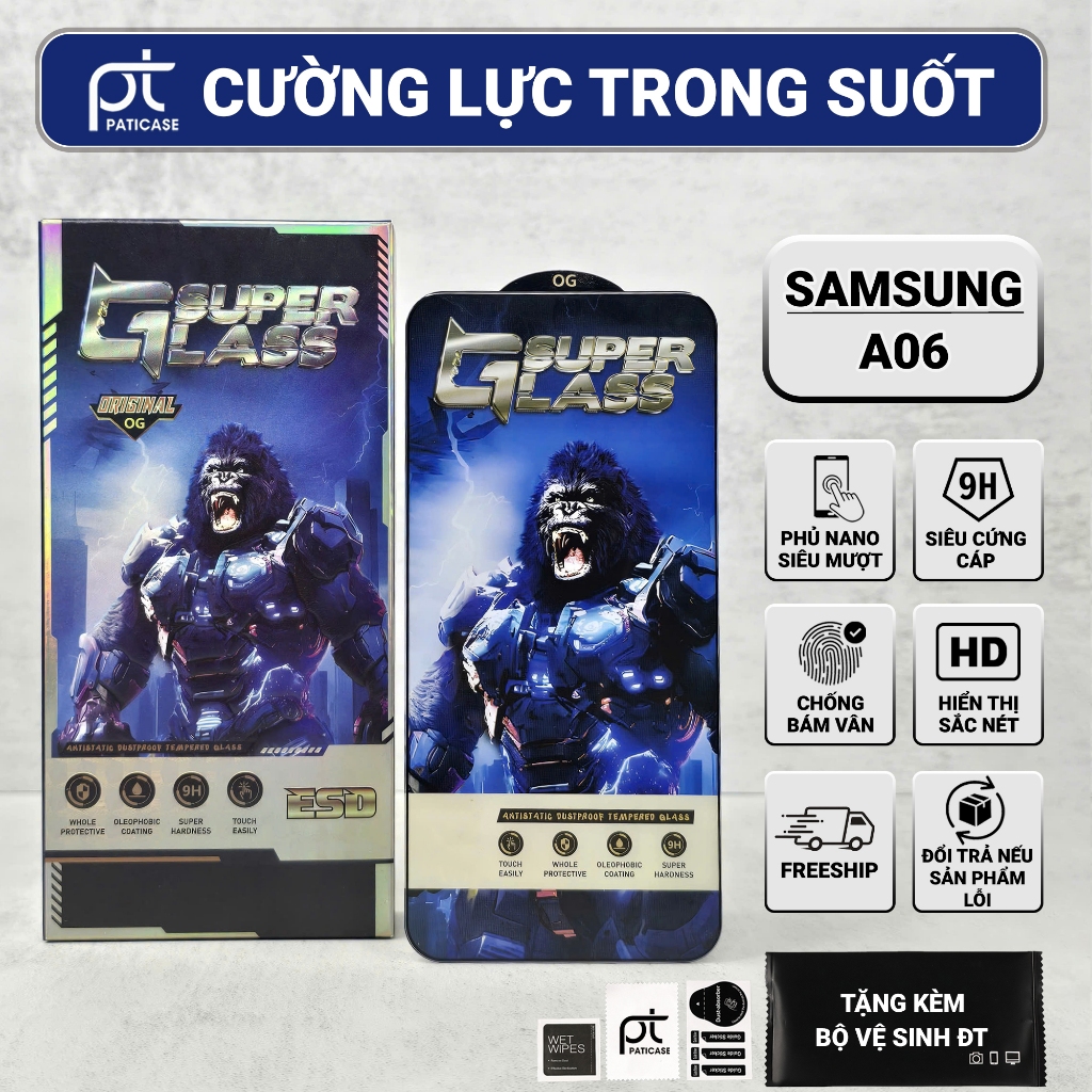 Cường lực Samsung A06 4G,5G Paticase PREMIUM full màn | Miếng kính dán bảo vệ màn hình cho ss galaxy