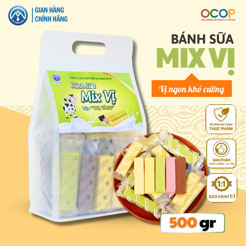 [12.12_GIẢM 20K] Bánh Sữa Ba Vì Mix 5 Vị Túi 500G, Đặc Sản Ba Vì Thơm Ngon Đậm Vị Sữa - hiệu CHỊ VÀNG BA VÌ