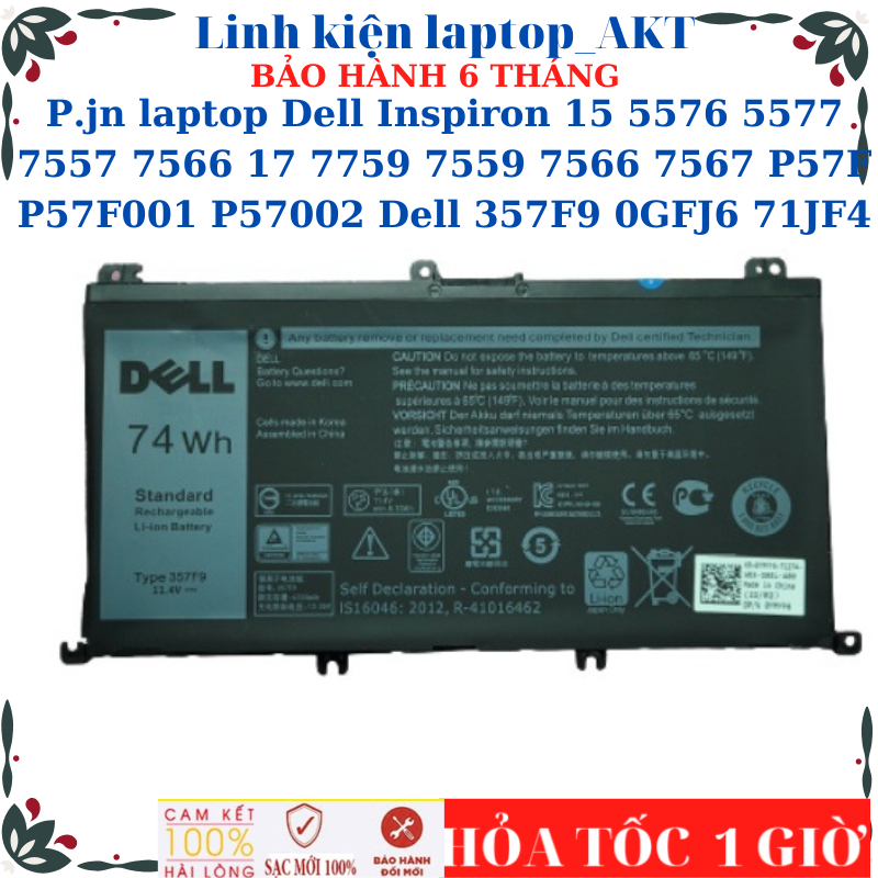 Sạc Pin laptop Dell Inspiron 15 5576 5577 7557 7566 17 7759 7559 7566 7567 P57F P57F001 P57002 Dell 