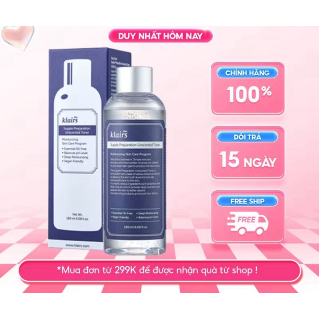 Toner Klairs, Nước Hoa Hồng Klairs Dành Cho Da Nhạy Cảm Dear, Klairs Supple Preparation Toner 180ml